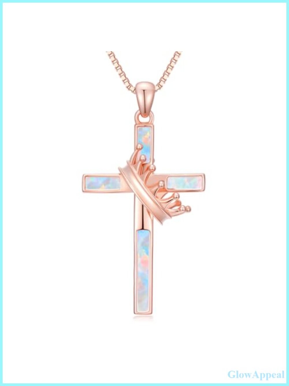 Rose Gold Tone Cross Pendant Necklace Simulated Opal Hypoallergenic Women